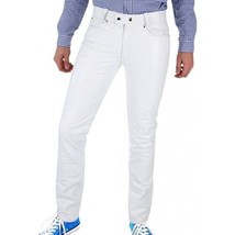 Leather Pants Men Pant Trousers Slim Biker Fit Men&#39;s Jeans Style Real White 101 - £99.22 GBP