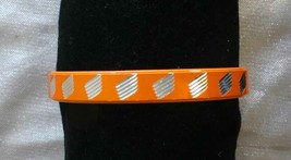 Mid Century Modern Engraved Orange Enamel Silver-tone Bangle Bracelet 19... - $13.45