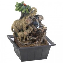 Fountain Elephants And Palm Tree Scene Tabletop Water Fountain Home Décor - £54.63 GBP