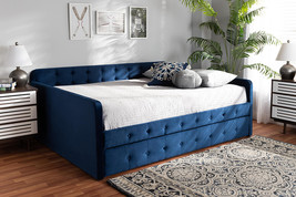 Avery Navy Blue Velvet Fabric Button Tufted Full Size Daybed w/Trundle - $12,957.76 MXN