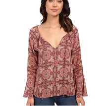 Sanctuary lyric bell sleeve sunset boho tie neck medallion blouse size m... - $18.39