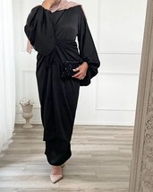 Middle East Abaya Set Women Muslim Islamic Satin Long Dress and Wrap Skirts Arab - £94.49 GBP