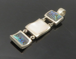 925 Sterling Silver - Vintage Mother Of Pearl &amp; Abalone Shell Pendant - PT13570 - £36.92 GBP