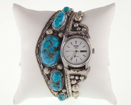 Unique Navajo Turquoise Cuff Watch w/ Seiko 5 DayDate Automatic - £390.34 GBP