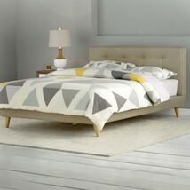 Queen Size Mid-Century Beige Upholstered Platform Bed - $1,164.46 CAD