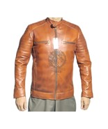 Genuine Leather Brown Men&#39;s Biker Jacket With Free Shipping. - €100,91 EUR+