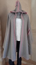 Moroccan Burnous for women, Gray and pink embroidered Hooded cloak, wint... - $250.99