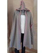 Moroccan Burnous for women, Gray and pink embroidered Hooded cloak, wint... - £196.96 GBP