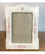 Vtg Burnes  Ceramic Photo  Frame For  5” x 7” White With Pink Roses And ... - £14.63 GBP