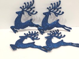 x4 Christmas Blue Glitter Reindeer Tree Ornaments Decor NEW - $15.83