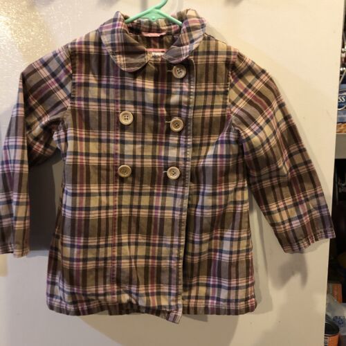 Genuine Kids from OshKosh Girls Brown Pink Blue Plaid Jacket Size 5T - £9.11 GBP