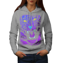 Wellcoda Tiger Beast Purple Womens Hoodie, Jungle Casual Hooded Sweatshirt - £29.02 GBP