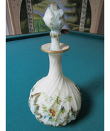  ANTIQUE Dithridge Milk Glass Decanter Barbers  Bottle FLORAL BLUE LEAVES  - £92.99 GBP