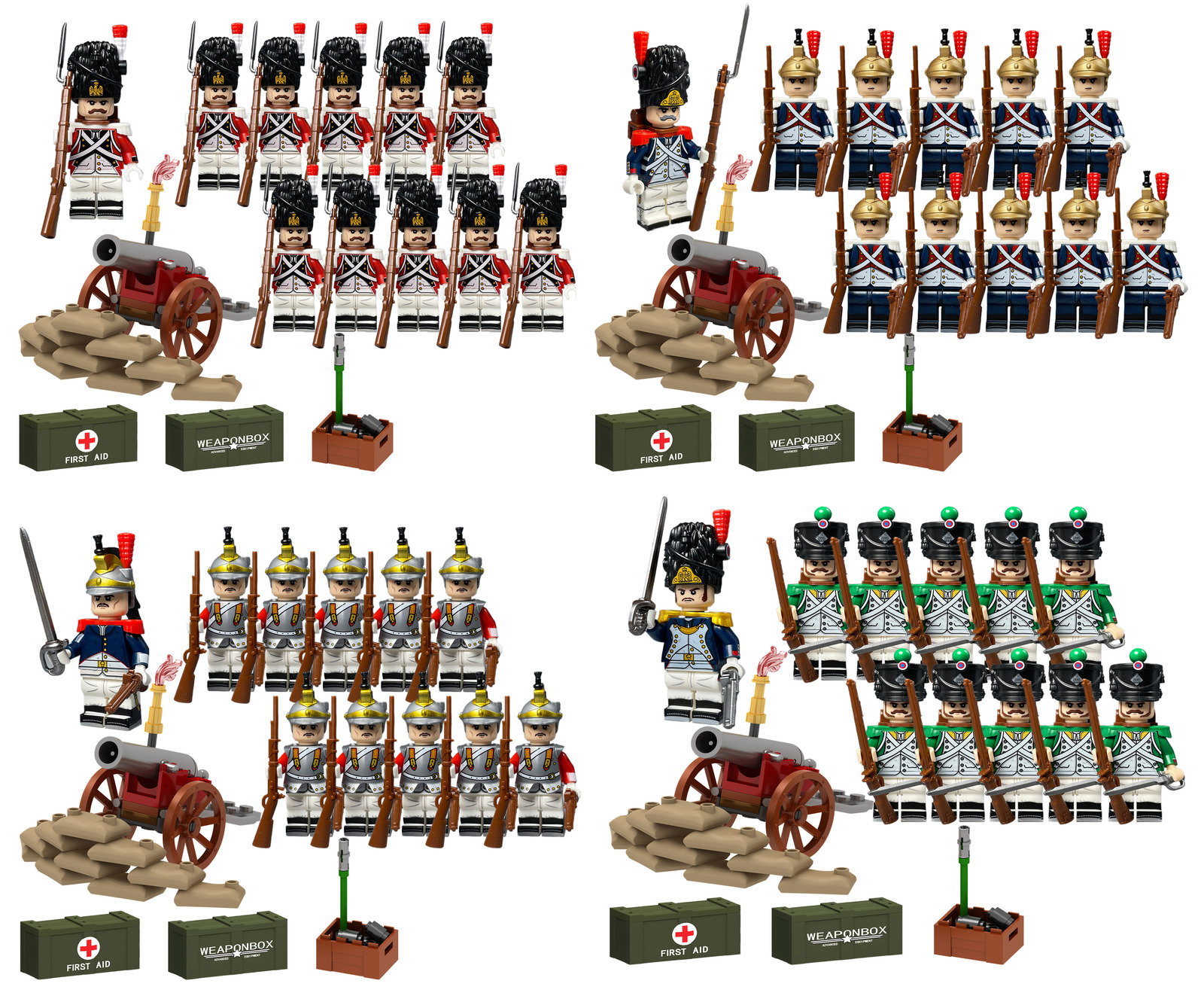 44pcs Swiss Dutch Spanish Italian Infantry Minifigure with Weapons & Accessories