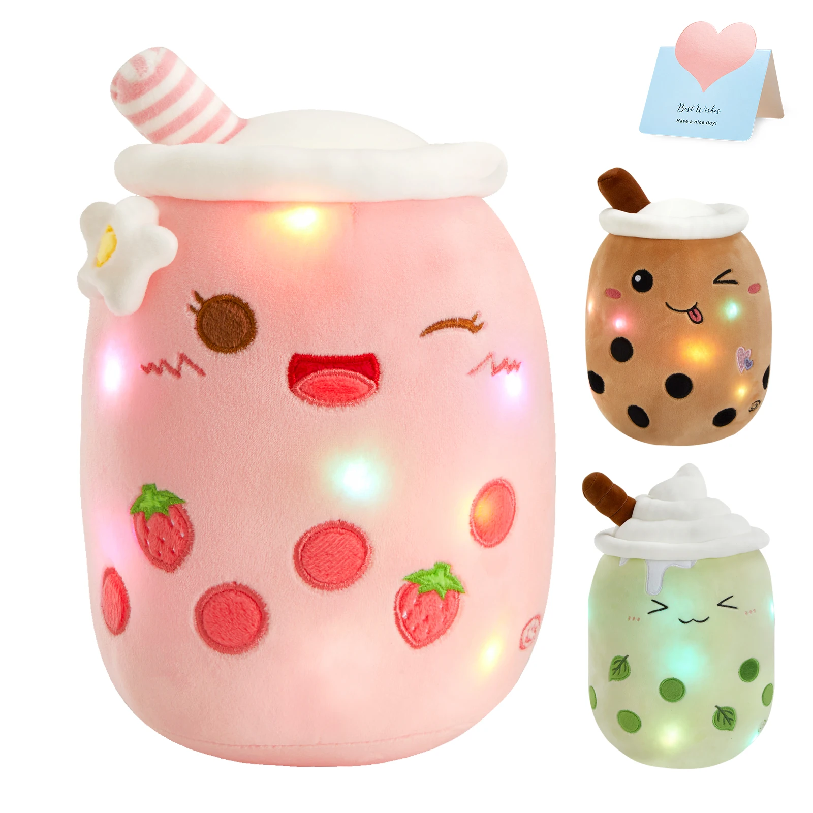 6 38cm led light milk tea doll plush toy green pink soft cute throw pillows strawberry thumb200