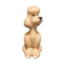 Vintage Poodle Tan Dog Figurine Ceramic Glazed Sitting Statue Handmade Decor - £30.25 GBP