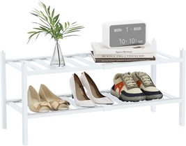 The Quiqear Bamboo Shoe Rack, 2 Tier Shoe Rack Organizer, Stackable And Sturdy - £26.63 GBP