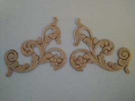 Birch Wood Applique - (Right &amp; Left) Flowers on Curved Stems 4 - 3/4&quot; X 5 - 1/2 - £10.27 GBP