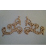 Birch Wood Applique - (Right &amp; Left) Flowers on Curved Stems 4 - 3/4&quot; X ... - £10.22 GBP