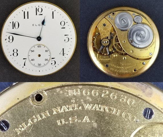 Elgin Natl Watch Co. pocket movement face 12s 7j model 3 1916 USA no cra... - $34.99