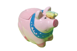 Vintage 70s Coco Dowley Pig Cookie Jar Pink Butterfly on Nose Ceramic 9&quot;T - £19.09 GBP