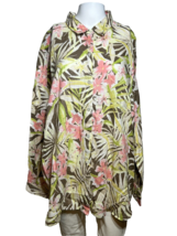 J Jill Love LInen Shirt Women&#39;s XL White Tropical Button Up Vacation Coa... - £17.80 GBP