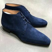 New Handmade Blue Suede Chukka Boots, Men’s Dress Suede Ankle Boots - £119.06 GBP