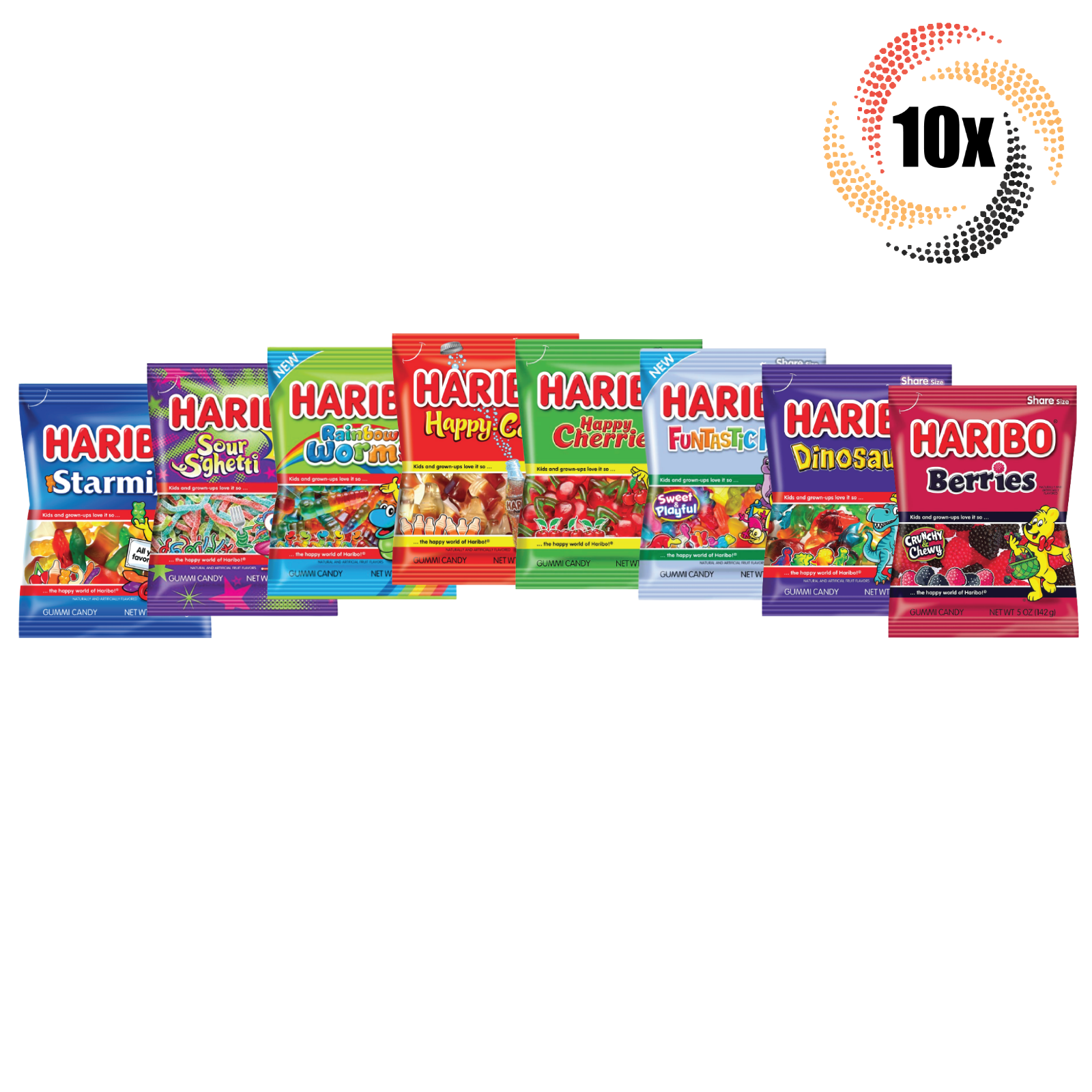Primary image for 10x Bags Haribo Variety Gummi Candy Peg Bags | Share Size | 4-5oz | Mix & Match
