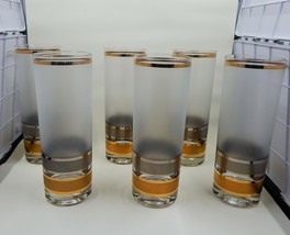 Culver Ltd Frosted Highball Collins Glass Silver Copper Gold Band Set of 6 - $64.99