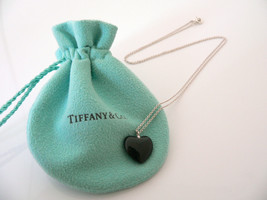 Tiffany &amp; Co Silver Onyx Heart Necklace Pendant 20 In Chain Gift Pouch Gemstone - £397.16 GBP