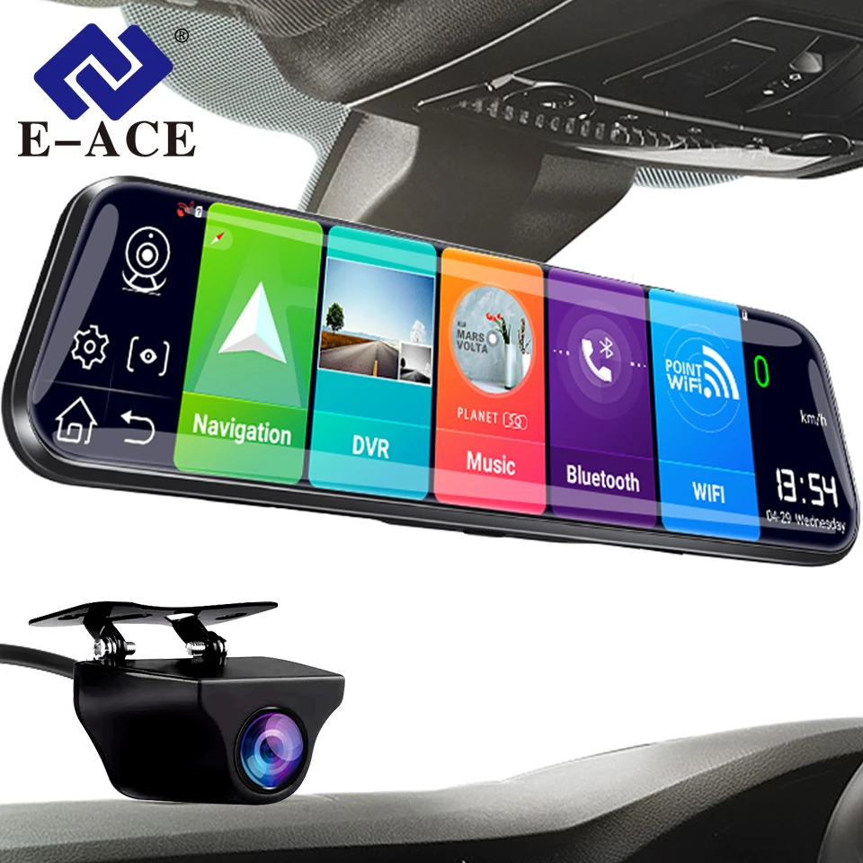 E-ACE 4G Car Dvr 10 Inch Mirror Dash Cam Android 8.1 GPS Navigation Car Camera - £130.67 GBP+