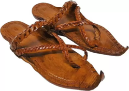 Mens Kolhapuri Leather chappal handmade HT61 BOHO Jesus flat US size 7-12 - £31.37 GBP