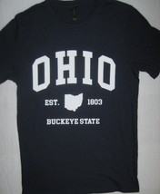 New OHIO The Buckeye State Navy Blue T-Shirt Short Sleeve Soft Cotton Si... - $12.82