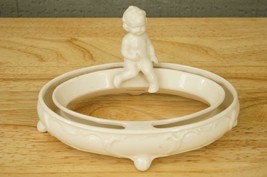 Vintage Germany Cream Ceramic Cherub Putti Oval Footed Flower Frog Cente... - £19.13 GBP