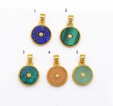 Gold Round Coin Gemstone Charm, Sku#LY13 - $6.99+