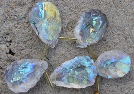 4 pieces raw material MYSTIC CRYSTAL pear rough beads 18x26--21x32 mm approximat - £27.25 GBP