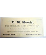 1889 Ad C. M. Moody, Bookseller and Stationer, Greenfield, Mass - £6.28 GBP