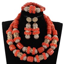 New Original Coral Beads Jewelry Set For Celebrate Gold Chunky Bridal Necklace A - £146.18 GBP