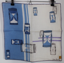 Vtg NWT Anne Samstag Kimball Linen Blue Hourglass Time Handkerchief Unused w/box - £45.55 GBP