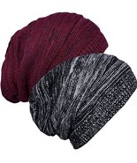 SENKER FASHION 2 PK WINTER SLOUCHY BEANIE KNIT HAT MENS WOMENS RED BLACK... - $14.80