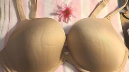 Cacique Lightly Lined Tshirt Bra Nude Underwired Logo Straps Molded Size 38DD - £12.03 GBP