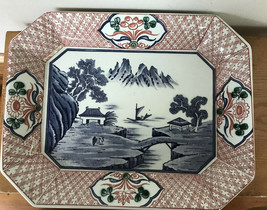 Vintage Antique Japanese Porcelain Dish Asian Floral Pink Blue Serving T... - $125.00