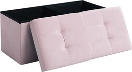 Cuyoca 75L Storage Space 30&quot; Velvet Pink Storage Ottoman Bench Foldable Seat - £37.69 GBP