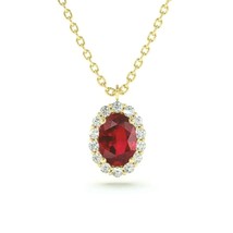 0.78CT Oval Schliff Rubin &amp; Diamant Solitaire Halo Halskette 14K Gelb Vergoldet - £56.60 GBP