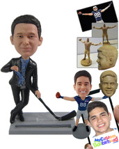 Personalized Bobblehead Businessman In Formal Attire With A Ice Hockey Stick - S - £72.65 GBP