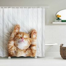 Funny Cat Shower Curtain Cute Animal Riding Whale Ocean Wave Fish Hilari... - $31.74