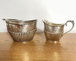 Vintage Silver Plated Cream Jug &amp; Sugar Bowl / Basket Ribbed Medallion E... - $34.29