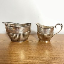 Vintage Silver Plated Cream Jug & Sugar Bowl / Basket Ribbed Medallion Etched - $34.29