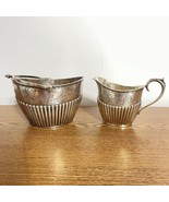 Vintage Silver Plated Cream Jug &amp; Sugar Bowl / Basket Ribbed Medallion E... - $34.29