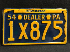 Vtg Blue &amp; Yellow Pennsylvania PA Dealer License Plate/Tag 1954-55 &quot;1X875&quot; - £236.98 GBP